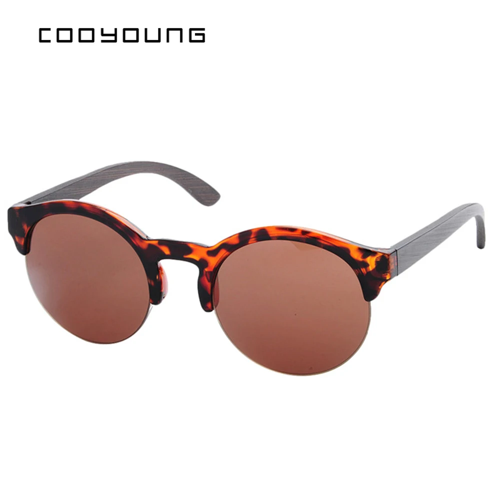 

Newest Semi-Rimless Round Bamboo Sunglasses Men Women Wood Glasses Brand Design Retro Mirror Lens UV400