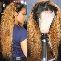 honey blonde ombre colored 13x4 lace front wig human hair wigs for black women brazilian remy curly wig 150 density pre plucked