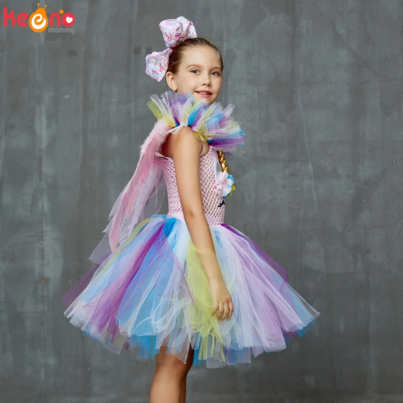 Детское платье-пачка для девочек с единорогом пастельный Радужный цветок платье