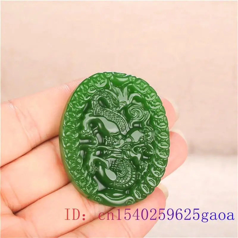 

Green Jade Dragon Pendant Charm Necklace Chinese Natural Amulet Women Jadeite Carved Jewelry Gifts Fashion