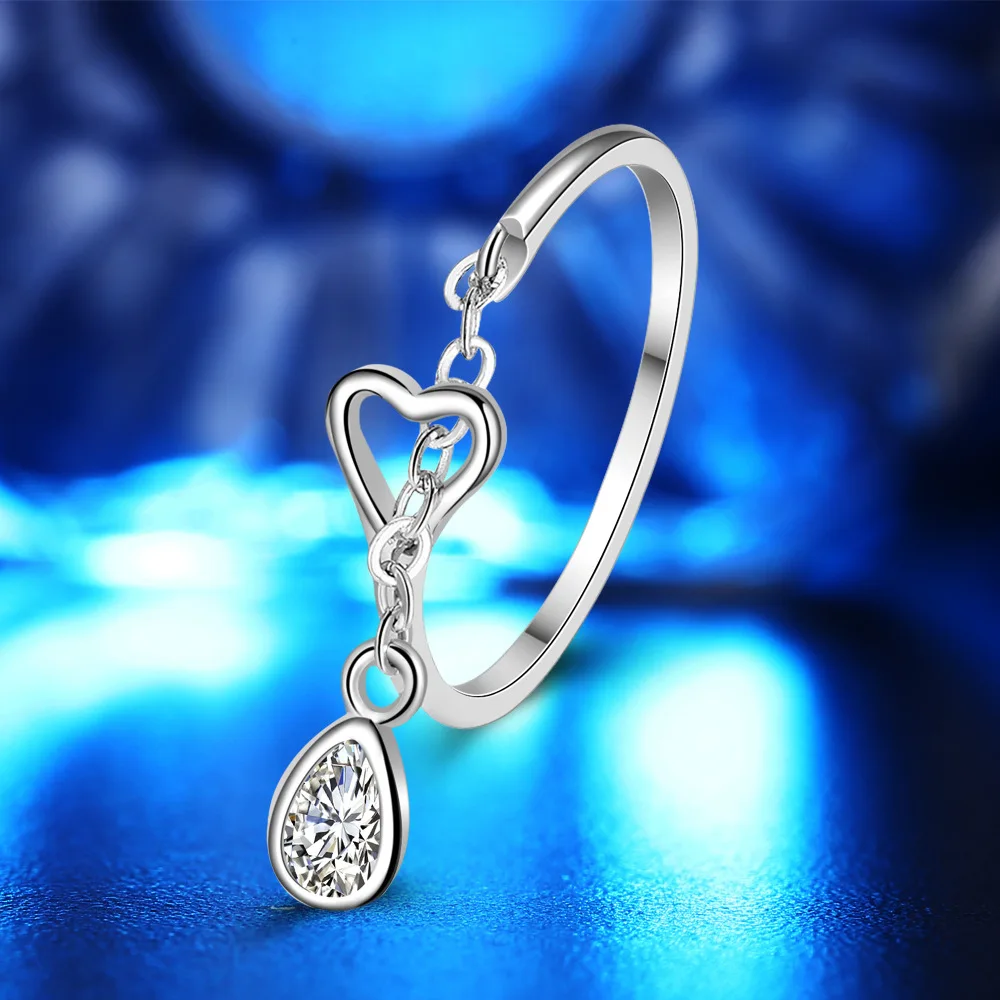 Romantic Elegant Water Drop Heart-shaped Rings for Women Slim Ring Exqusite Jewellery Wedding Party Occasion | Украшения и