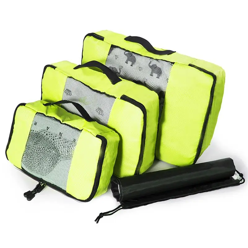 GREEN 3 Set Дорожные сумки куб для упаковки багажа нейлон/женщины/большие/дамы/большие/водонепроницаемые/сумка-Органайзер для путешествий/Женщины/наборы упаковка объемный Органайзер - Цвет: GREEN 3 Set