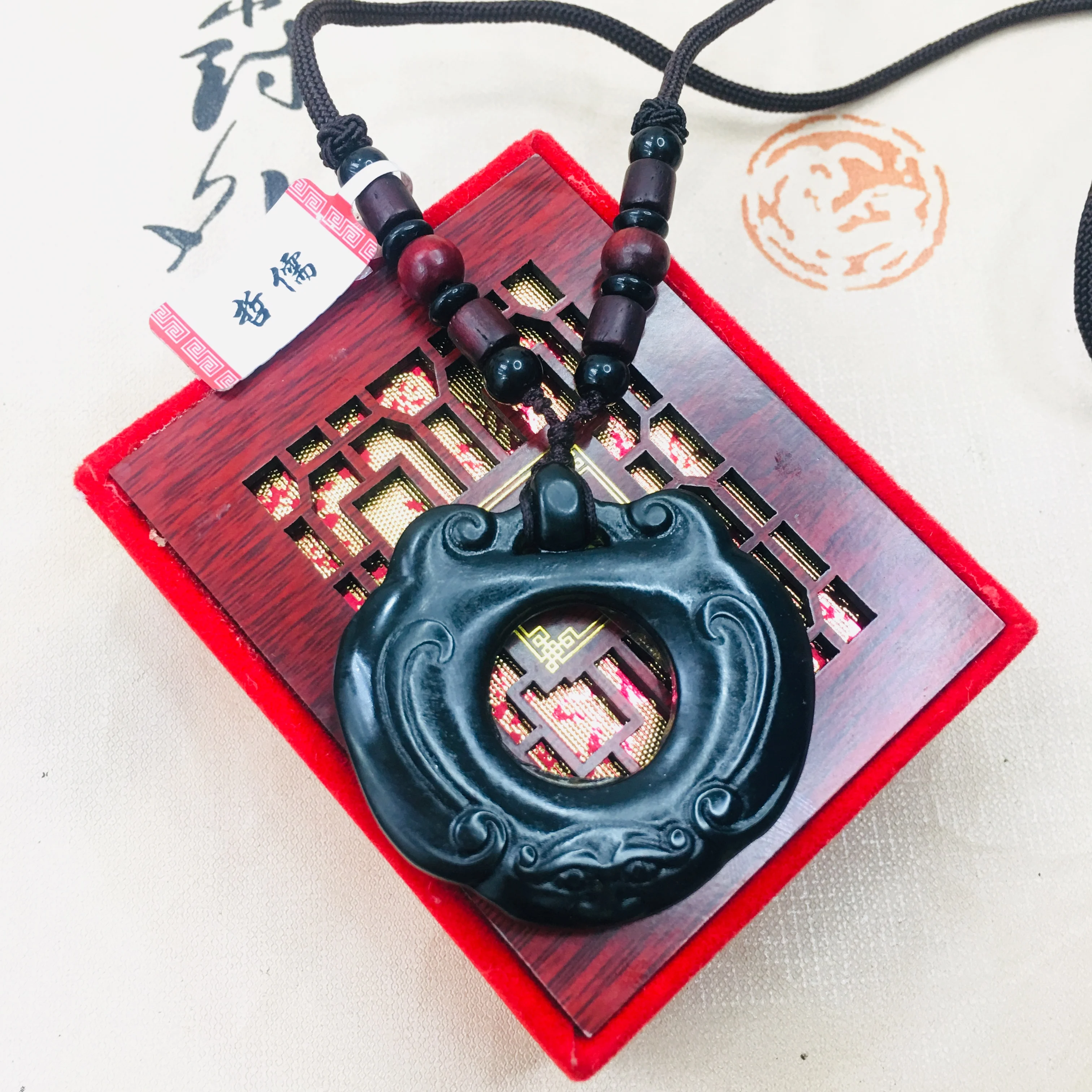 Jewelry Pure Natural Black Jade Carved Openwork Wish Pendant Necklace for Men and Women Send Certificate | Украшения и аксессуары