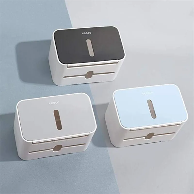 

3 Color Wall Mounted Toilet Paper Holder Waterproof Tissue Box With Drawer Plastic Bathroom Storage Rack Home Toilet Roll Holder