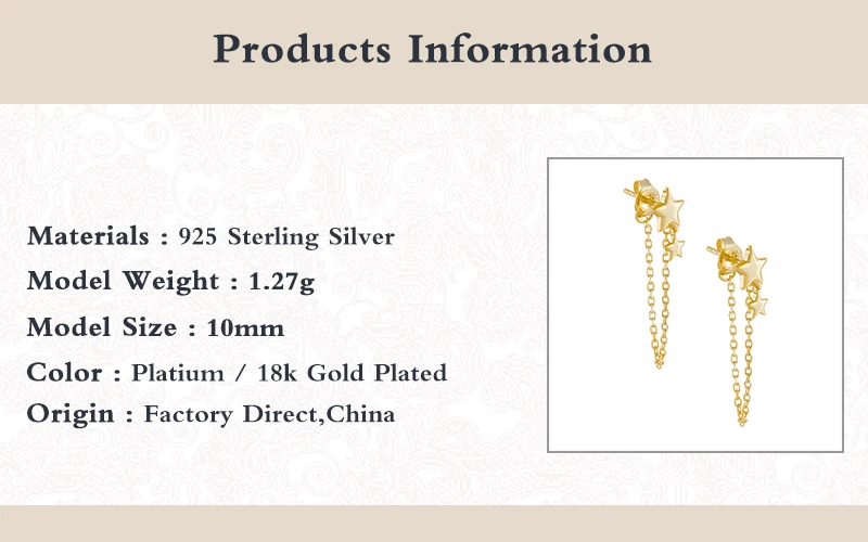 

BOAKO 100% Minimalist 925 Sterling Silver Stud Earrings For Women Star Chain Earrings Fine Jewelry Piercing pendientes W5