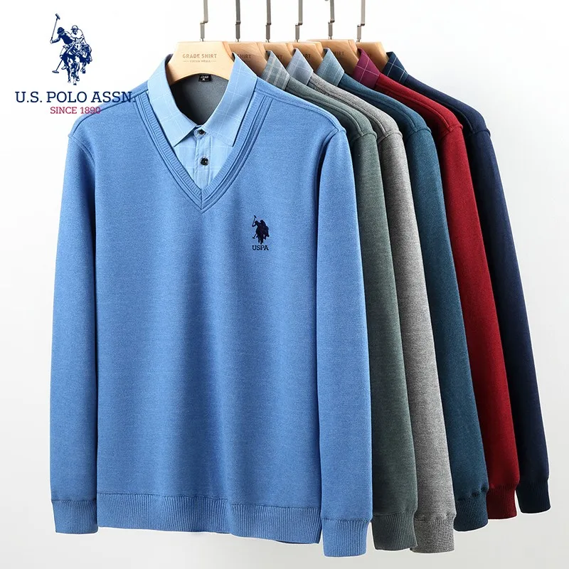 U.S.Polo. Assn. Осень и зима плюс бархатный толстый мужской свитер деловой Повседневный