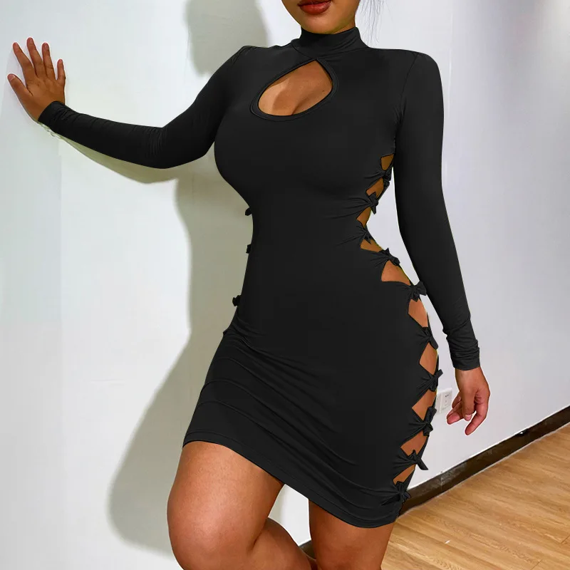 

Y2K 2021 Spring Autumn Fashion Green O-Neck Long Sleeves Mini Womens Dresses Sexy Outfits Clothes Party bodycon Dress