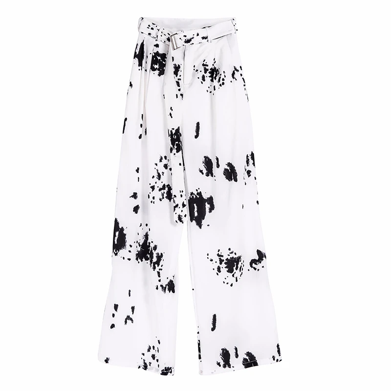 Женские брюки с принтом TWOTWINSTYLE летние прямые высокой талией и широкими штанинами