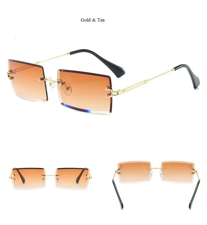 Cutting Frameless Small Square Sunglasses Men Women Luxury Brand Narrow Sun Glasses Female Gradient Eyewear Black Brown Shades