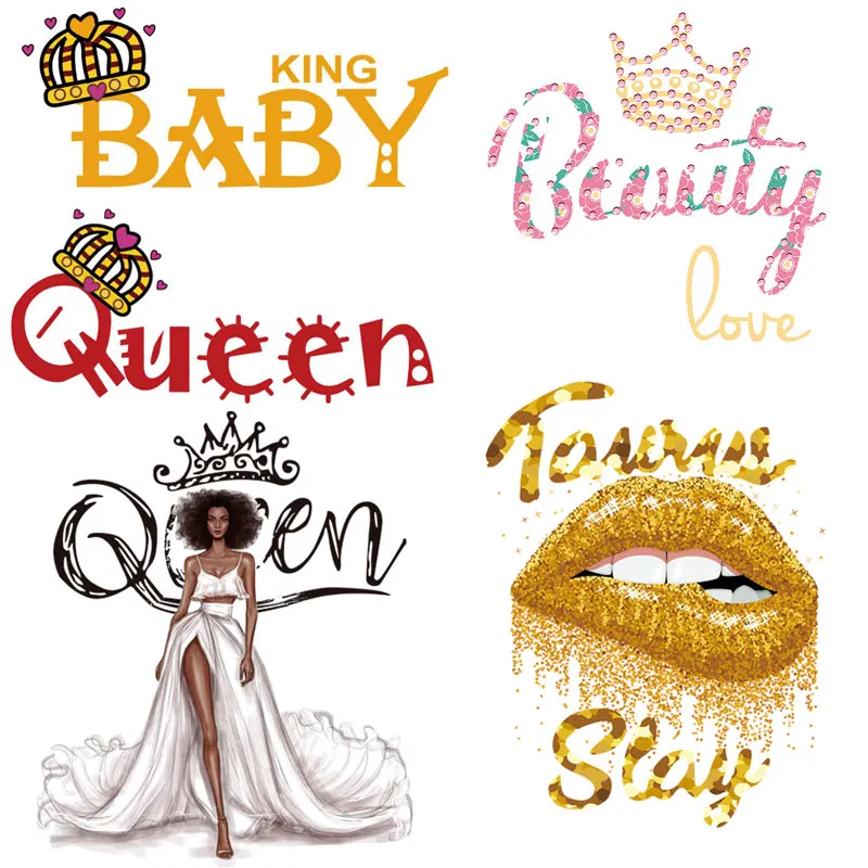 

Fashion Patch Iron On Transfer For Clothing Queen King Boy Thermal Transfer For Clothes Vinyl Applique Thermo Sticker On Clothes