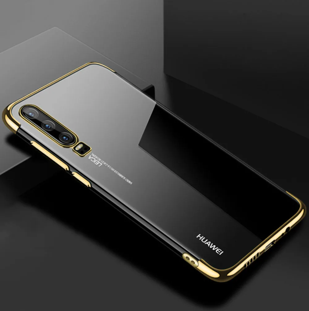 Золотой Чехлы с покрытием из ТПУ для huawei P30 Pro Lite P20 P Smart Z Plus Nova 3 3i 5 5i Honor 10 10i 20 20s мягкий силиконовый прозрачный - Цвет: Золотой
