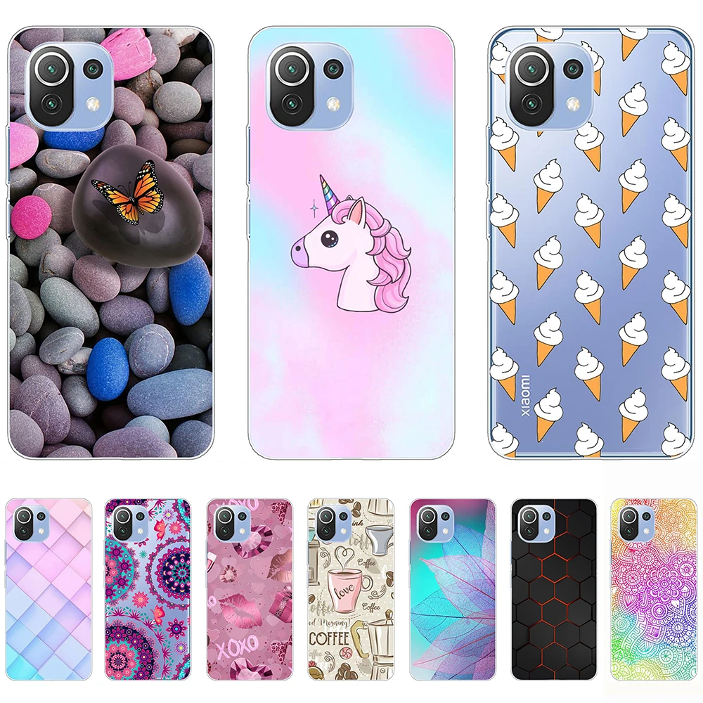 

for Xiaomi Mi 11 lite 5G Case Tpu Transparent 6.55inch Cute Pattern Tpu Silicon Coque Bumper Shockproof 360 Full Protection Bag