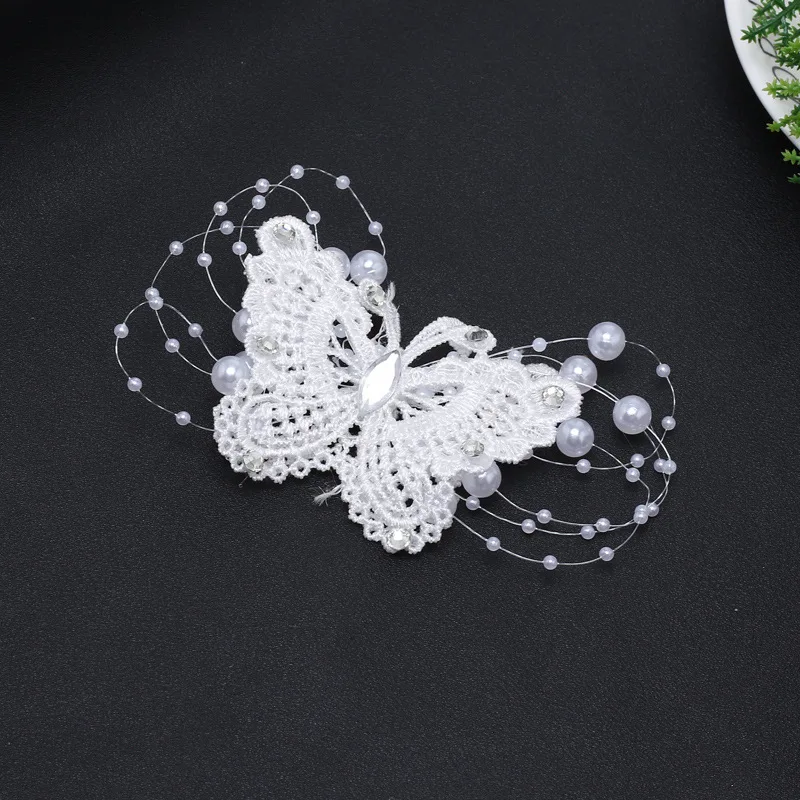 Белые кружевные жемчужные украшения для волос с бабочкой аксессуары на свадьбу