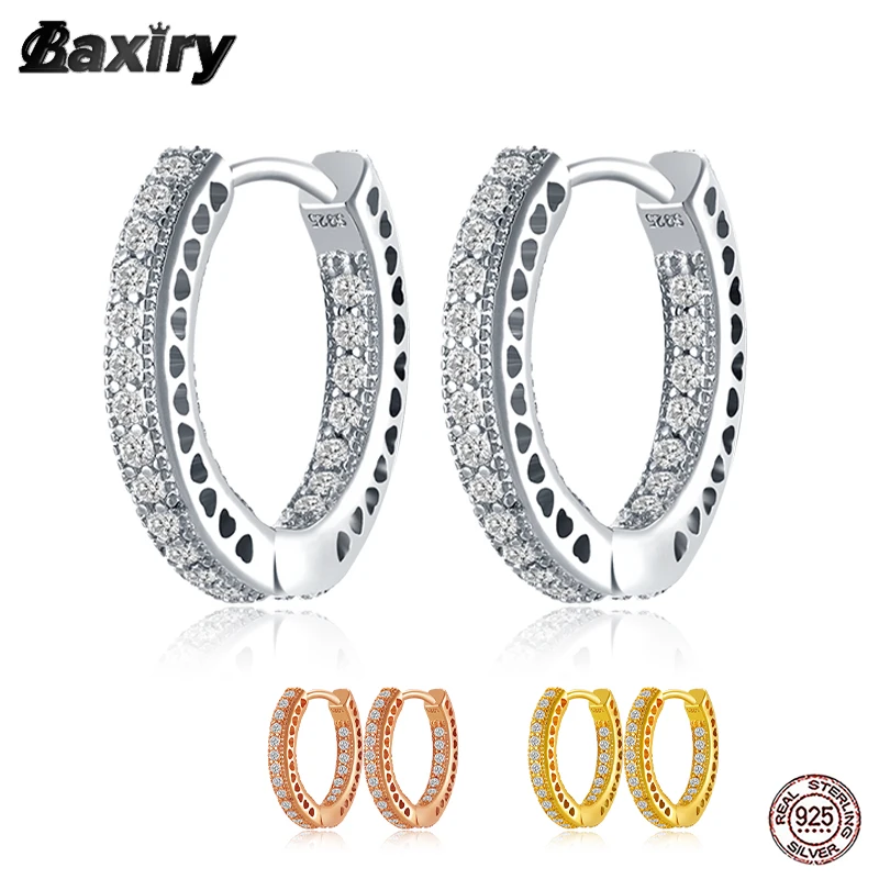 

Summer 925 Sterling Silver Hoop Earrings Original For Women Luxury Crystals Rose Gold Heart Huggie Earring Fashion Jewelry Gifts