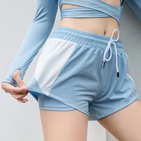 summer anti empty running training shorts ladies double layer fake two piece sports yoga fitness quick drying pants women