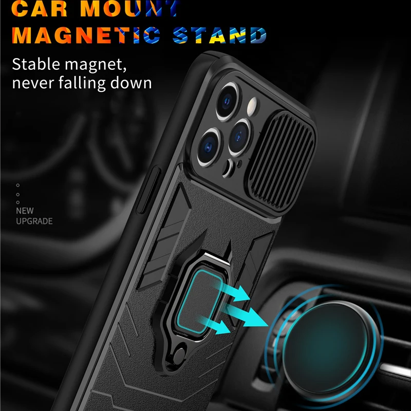 Camera Protection Armor Phone Case For iPhone 13 14 Pro Max 12 11 XR XS Max 7 8 Plus 13 Shockproof Bumper Ring Holder Back Cover