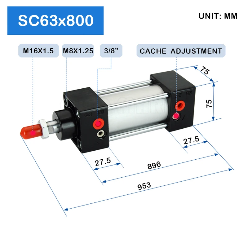 SC63X800 63mm Bore 800mm Stroke Air Pressure Plunger Actuator Price Double Acting Piston And Pneumatic Cylinder Standard | Строительство
