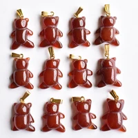 2020 fashion assorted natural red onyx carved bear charm pendants for jewelry making 12pcslot wholesale free shipping
