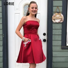 LORIE Vestido corto de satén con cuentas para fiesta, minivestido Formal de estilo juvenil con bolsillos, para baile de graduación, cóctel, princesa (3)