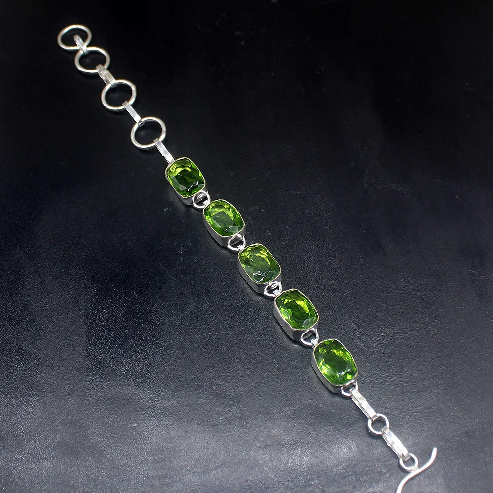 

Gemstonefactory Jewelry Big Promotion Single Unique 925 Silver Natural Green Peridot Lady Women Charm Bracelet 20cm 20213216