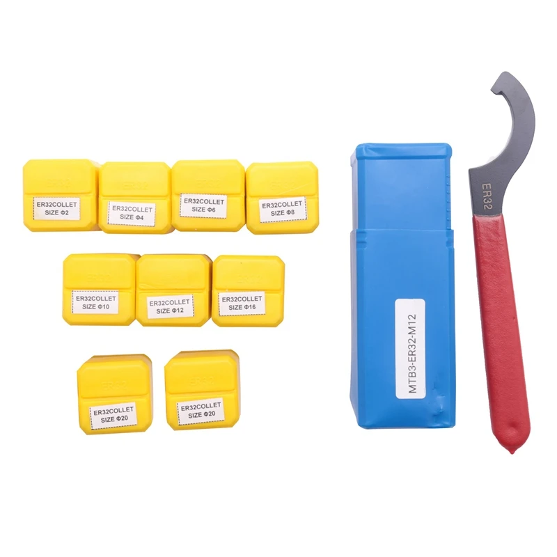 

9Pcs Er32 Spring Collets Set 2/4/6/8/10/12/16/18/20Mm + 1Pcs Mt3 M12 Er32 Collet Chuck Morse Taper Holder Collet Power Tool Set