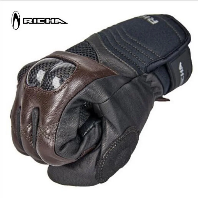Перчатки для мотоциклистов Richa, мужские, летние, из овечьей кожи с углеродным волокном для защиты, экипировка для езды на мотоцикле, перчатки с сенсорным экраном.