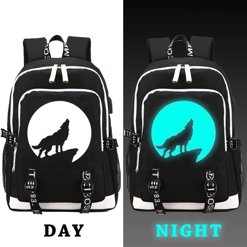 Светящийся рюкзак с тотемом волка для подростков мальчиков и девочек школьный
