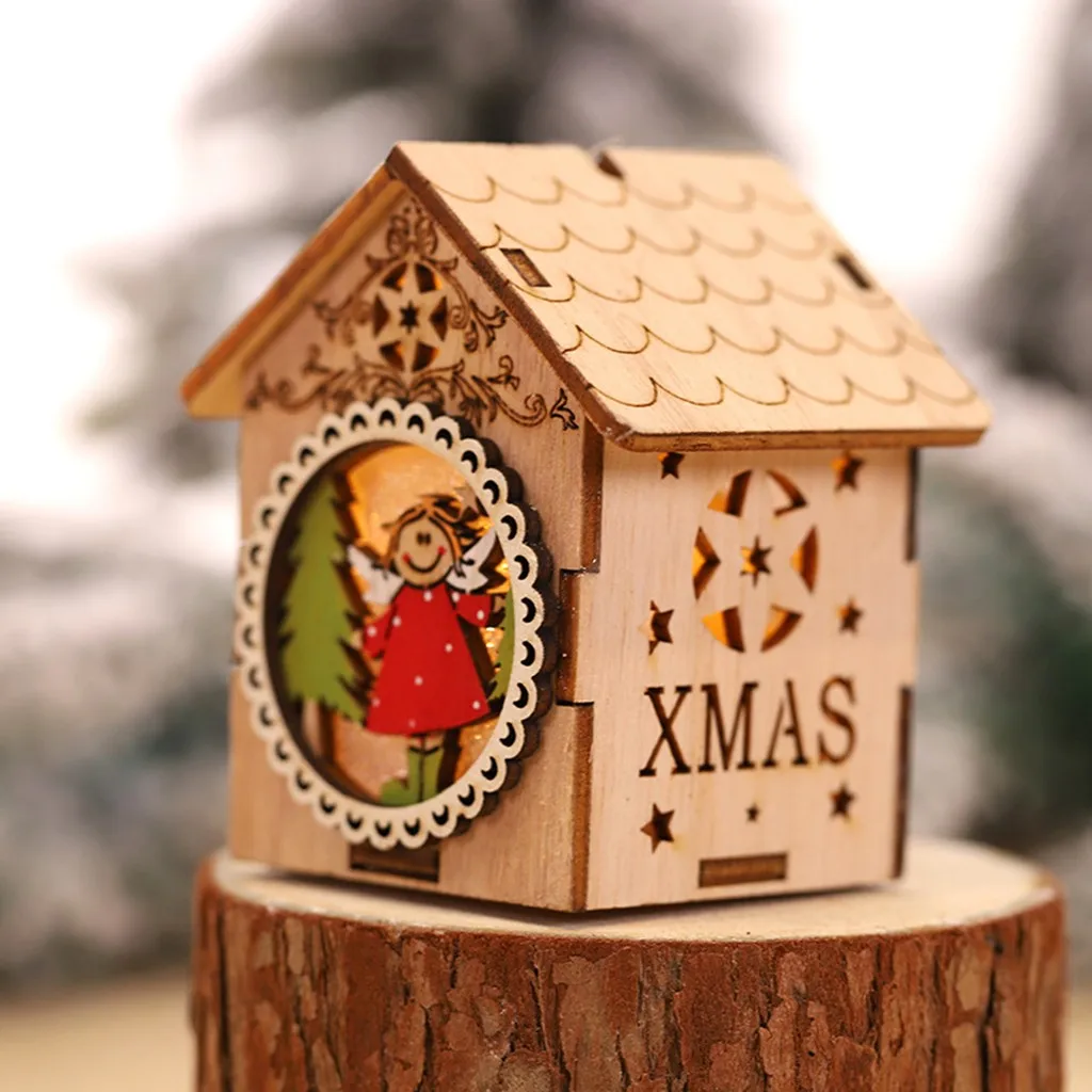 Светодиодный светильник деревянный дом милая Рождественская елка подвесные