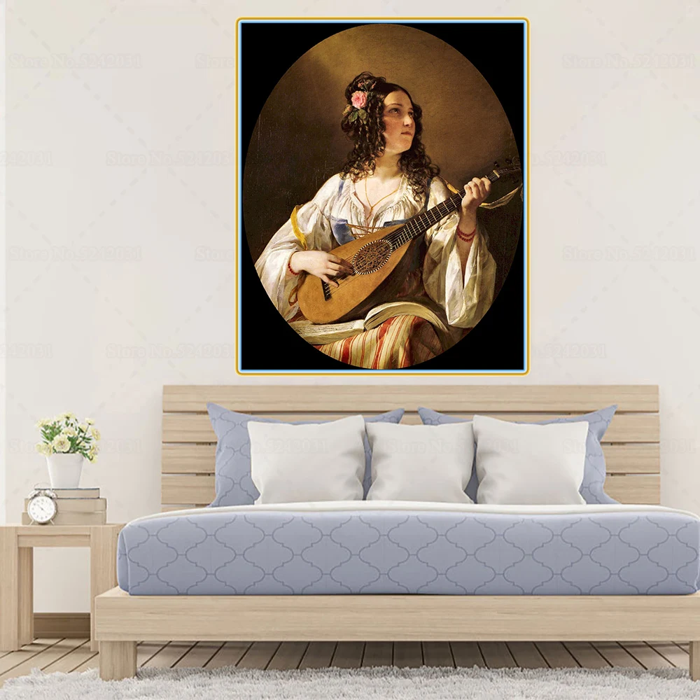 

Citon Friedrich von Amerling《The Lute Player》Canvas Art Oil Painting Artwork Poster Picture Modern Wall Decor Home Decoration
