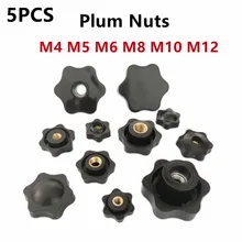 5PCS M4 M5 M6 M8 M10 M12 Plum Hand Tighten Nuts Handle Thread Mechanical Black Thumb Nuts Clamping Knob Manual Nuts Perforated