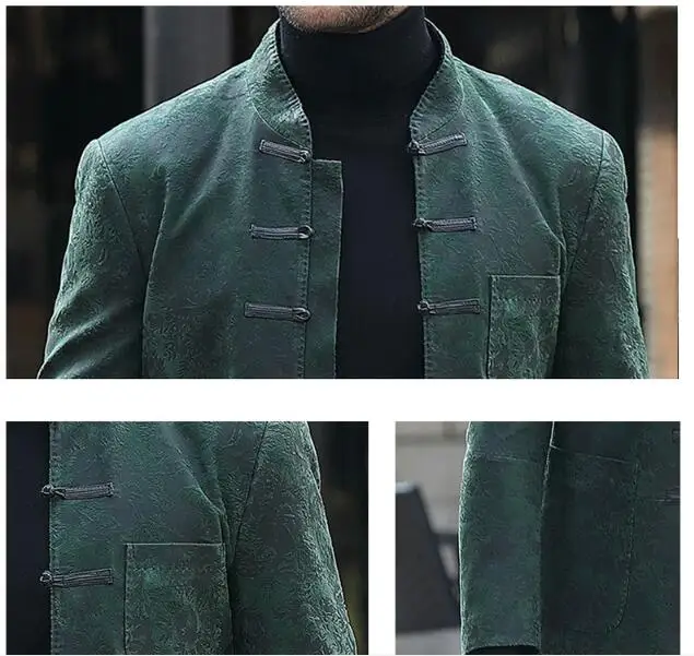 

Genuine Spring and Men's Autumn Retro Tang Suit High-end Men Sheepskin Short Jacket Chinese Style Leather Coat