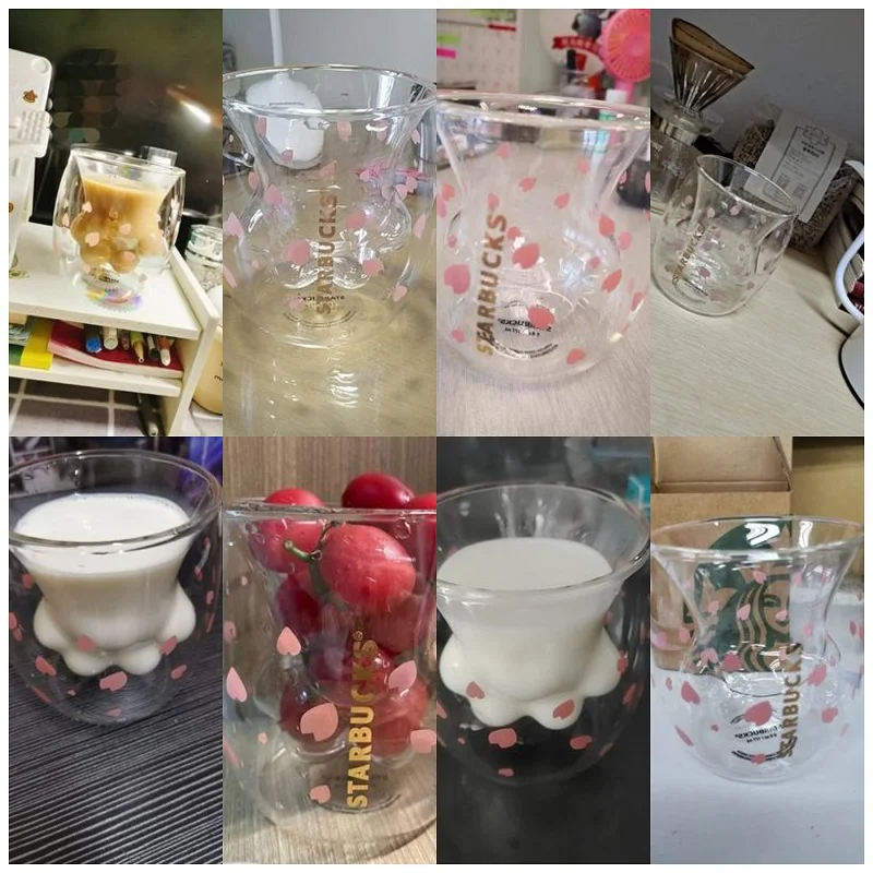 

Creative Cute Transparent Cat Paw Glass Mug Double Layer Glass Coffee Tea Cup Household Milk Juice Cup Insulated Glass