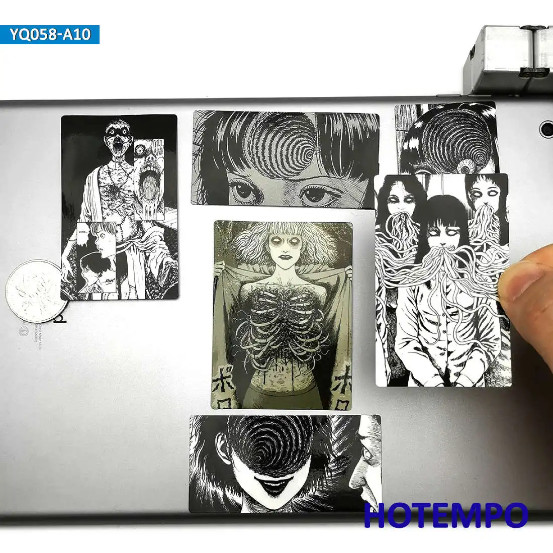 Junji Itou-pegatinas de espiral para tel&eacute;fono m&oacute;vil, 10 Uds., estilo de c&oacute;mics de terror, Tomie Kawakami, para monopat&iacute;n port&aacute;til, Anime-2