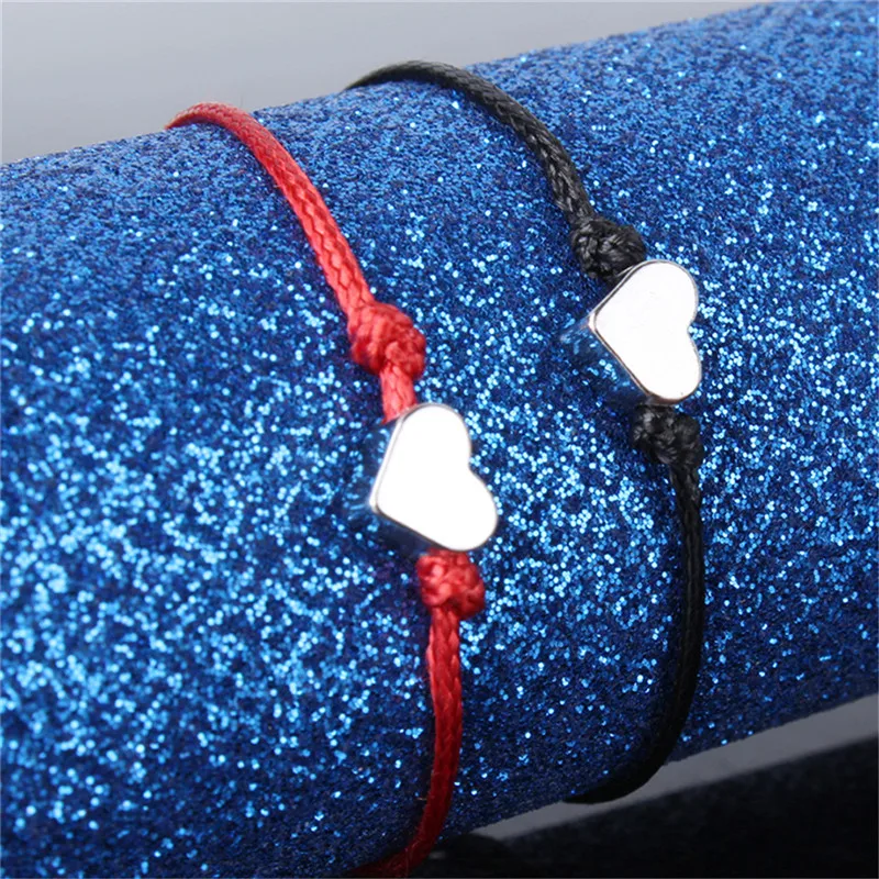 

2 Pcs/lots Love Heart Lucky Bracelet Red Black Color Rope Bracelet Adjustable Fashion Couple Bracelet Wholesale