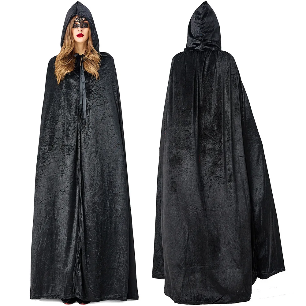 Black Cloak Pagan костюм ведьмы Длинный плащ суккуб злой ведьмы человек/Женщины Костюмы на Хэллоуин карнавальные ботинки дьявол ногти/маска вампира - Цвет: Black Cloak
