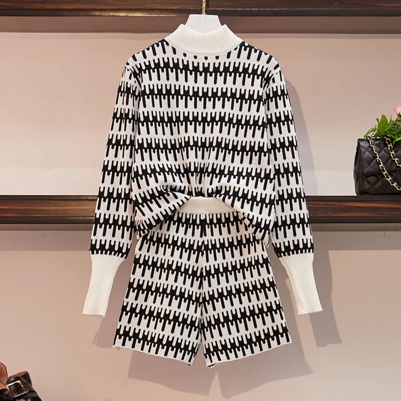 

Женский винтажный Трикотажный костюм-двойка, свитер с высоким воротником и шорты