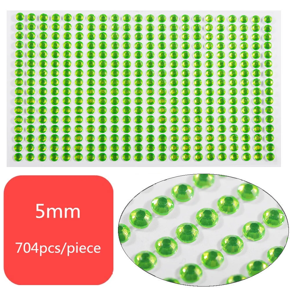 Light green 3/4/5 мм самоклеющиеся Стикеры со стразами для ногтей ног дизайн аппликация Маникюр Скрапбукинг наклейки - Цвет: Light green