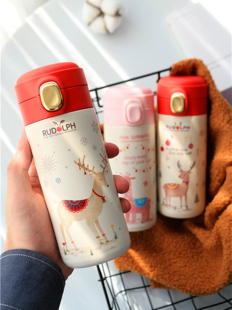 

Elk Anime Thermos Bottle Christmas Coffee Cup 350 / 450ml 304 Stainless Steel Water Bottle Thermos Cup Gift Mug for Dropshipping