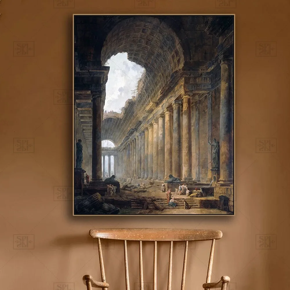 

Canvas Wall Art Old Temple By Hubert Robert Painting Classic Art Reproductions Prints Famous Artwork for Home Office Decor