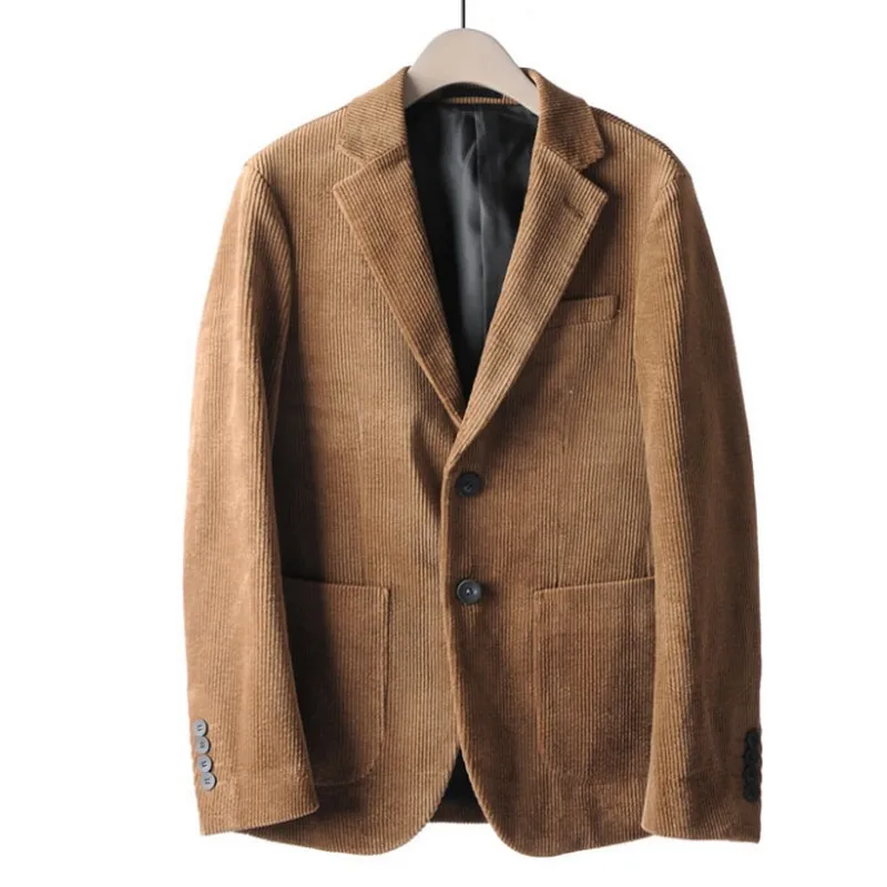 Nwe Вельветовая Мужская куртка одноцветная с двумя кнопками Мужской Блейзер для