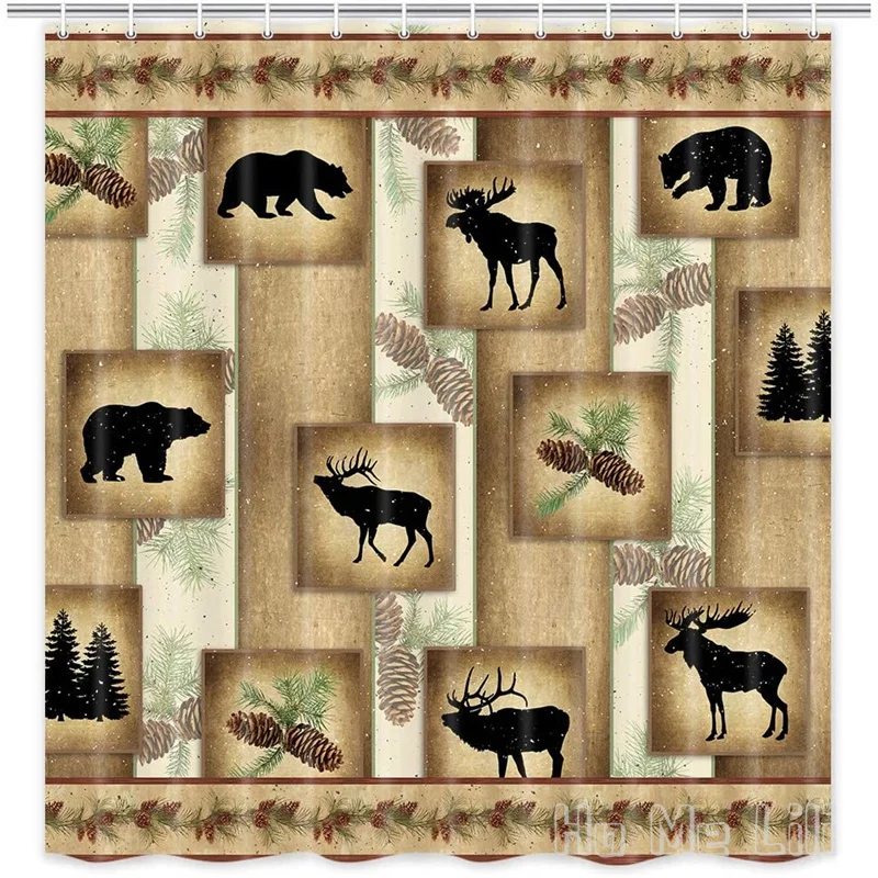 

Rustic Fabric By Ho Me Lili Shower Curtain Cute Bear Deer And Forest Design Country Style Wildlife Animal Art Lodge Cabin Cloth