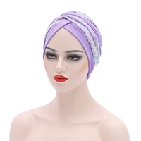 women turban head wrap with sequins bonnet beanie hat inner hijab cap headwrap folded head covering muslim headdress