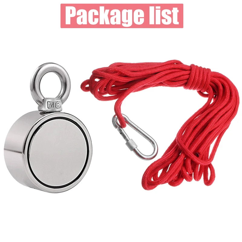 

300KG D60mm Double Side Strong Neodymium Magnet Salvage Magnet Deep Se Fishing Magnet Holder Pulling Mounting Pot With 10M Rope