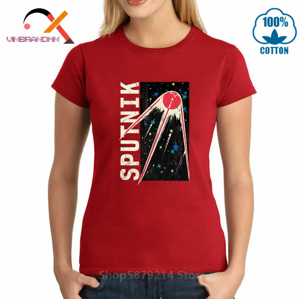 Vintage Sputnik Stars CCCP T shirt woman Personalized Tees Russian Yuri Gagarin T-shirt Custom Retro style Tops Hipster Tee | Женская