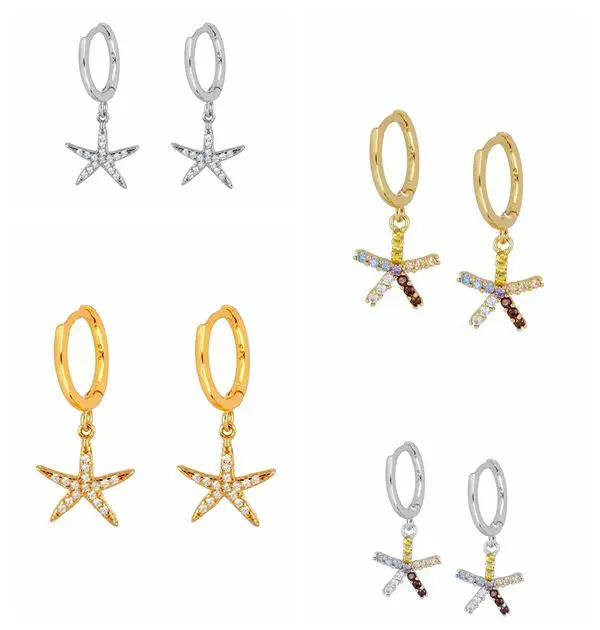 

925 Silver Ear Buckle Starfish Pendant Hoops Earring for Women Exquisite Crystal CZ Huggie Earrings Females Jewelry Accessories