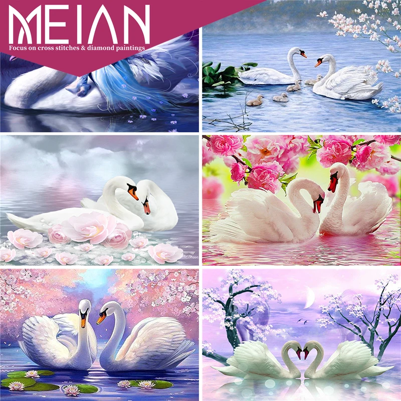 2020 MEIAN Swan 5D алмазная вышивка распродажа лебедей животные полная круглая живопись