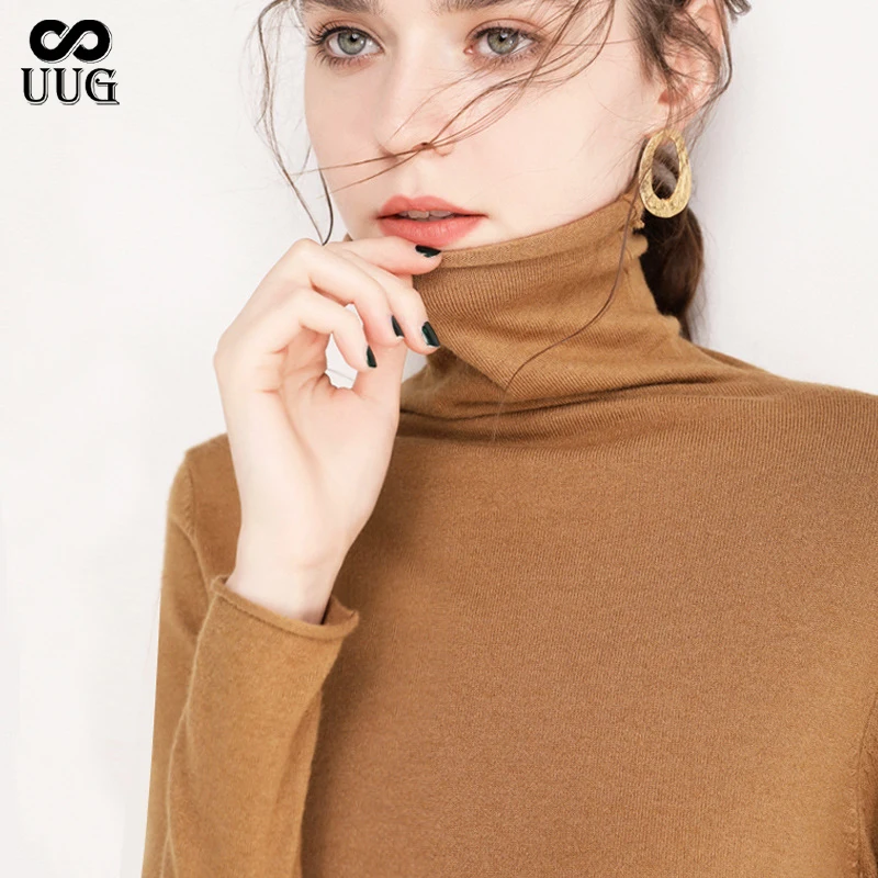

UUG Autumn And Winter High neck pullover with a bottoming sweater loose long sleeve solid color sweater women