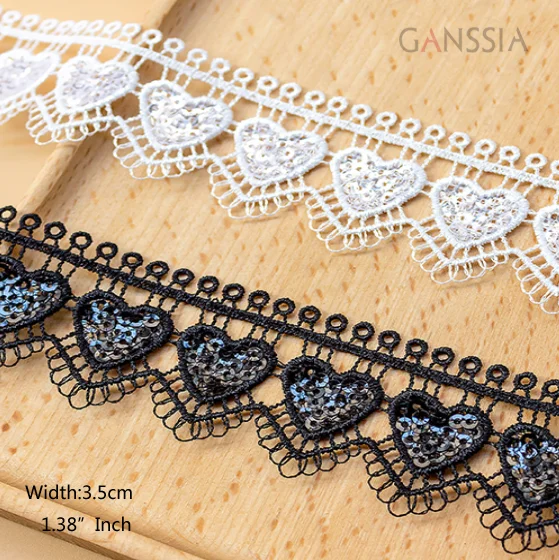 Кружевная бейка цвета слоновой кости ярда в ширину: 3 5 см с вышивкой виде сердца