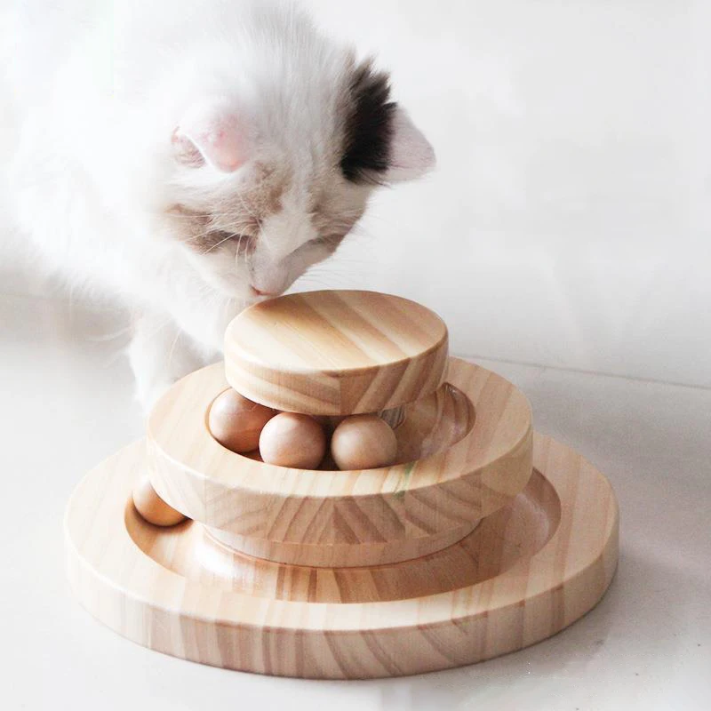2/3 layers Cat Turntable Wooden Pet Toys Interactive Game Smart Track With Balls Funny Kitten Supplies | Дом и сад