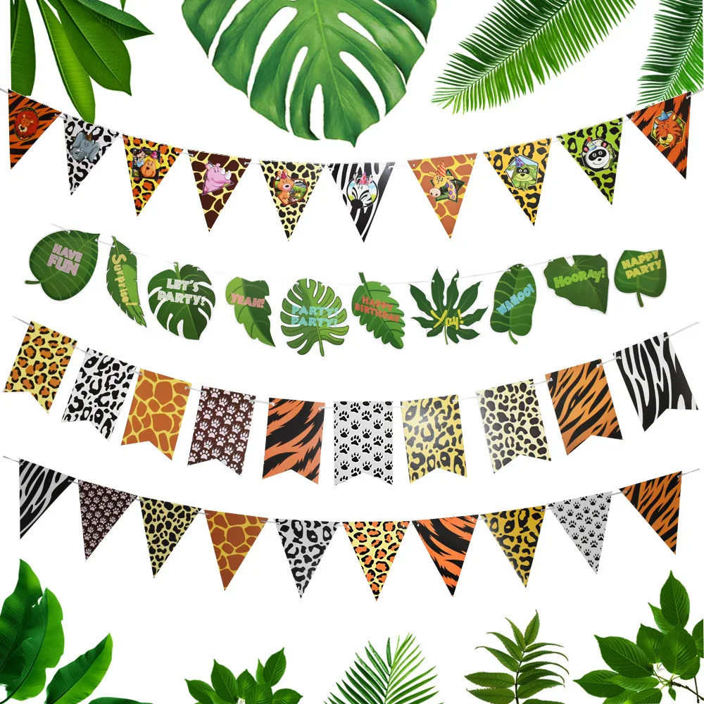 Woodland Animals Banner Jungle Safari Banner Flag Happy Birthday Party Decor Kids Banner Jungle Woodland 1st Birthday Supplies